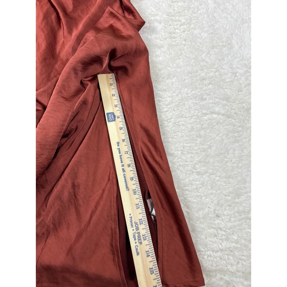 Justify Rust‎ Brown Cowl Neck Satin Midi Slip Dress with Side Slit Size L NEW